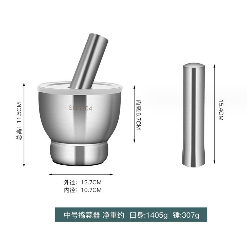 304 stainless steel garlic mashing machine, manual garlic mashing mortar, household kitchen garlic paste grinding jar, mortar pic 3