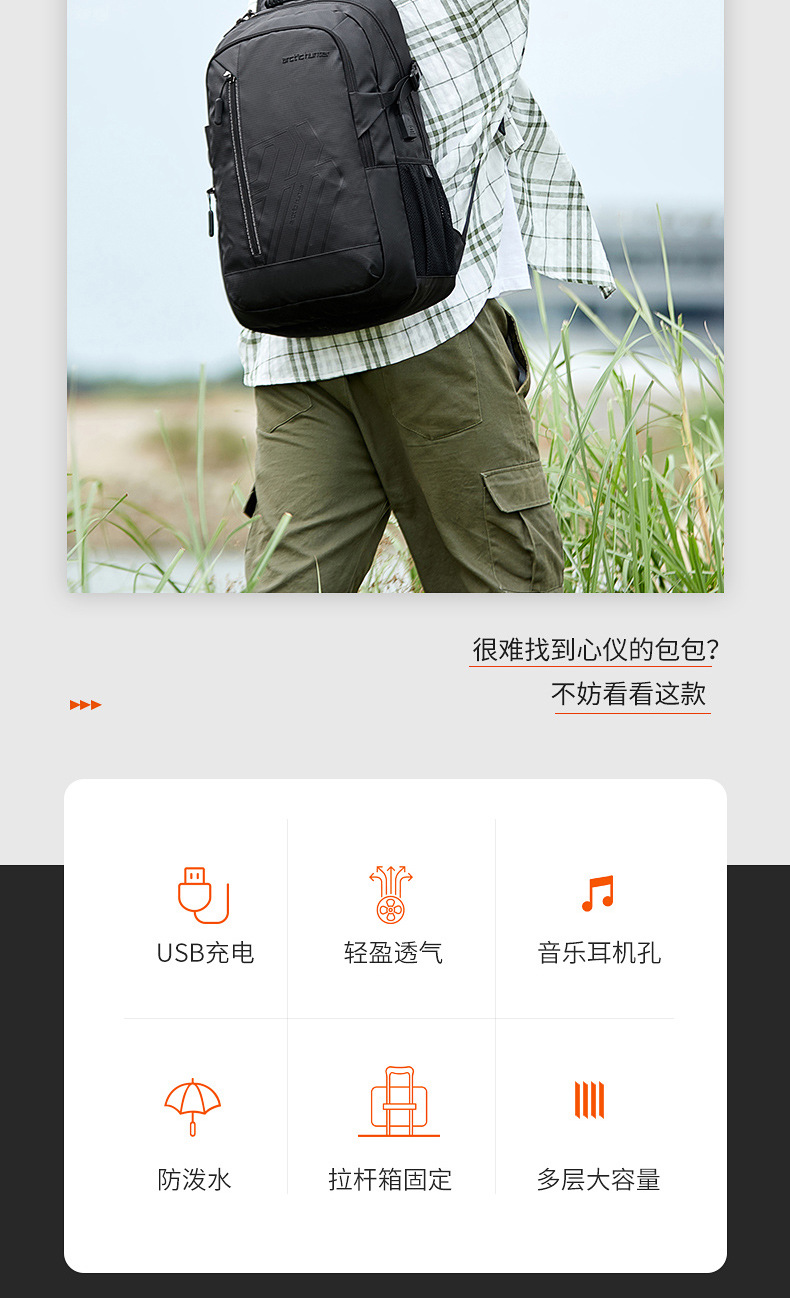 跨境新品商务休闲电脑包大容量防水双肩包户外运动背包旅行防盗包详情4