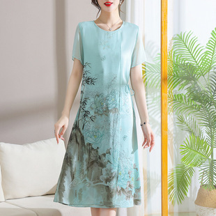 A stylish and elegant spring and autumn dress for middle-aged mothers, a long dress for women aged 40 to 50, a dress for middle-aged and elderly women pic 13