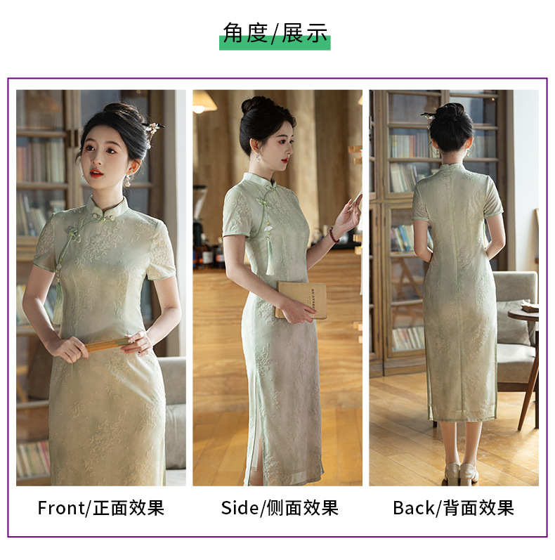 国潮风斜襟盘扣改良旗袍连衣裙女夏季复古素雅年轻款气质名媛裙子详情3
