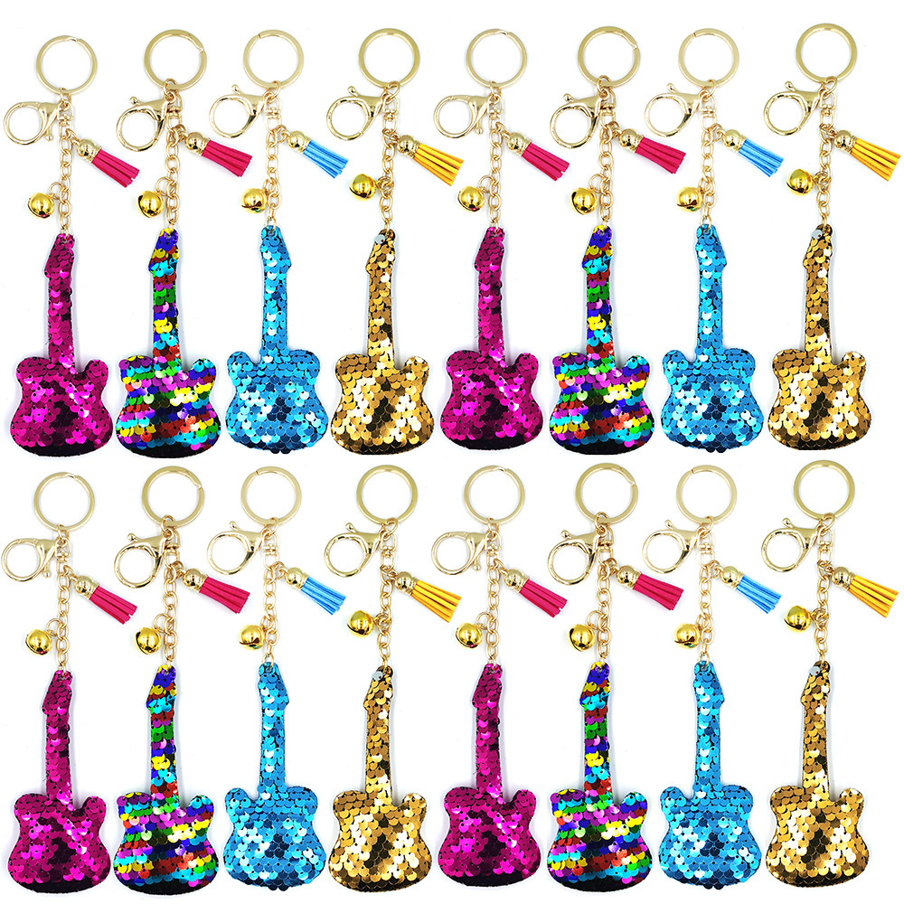 Cross-border anti-gloss guitar keychains, tassels, bells, sequins, bags, car trinkets, pendants, clothing accessories pic 1