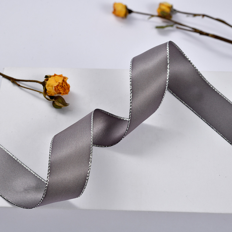 En stock doble lado de oro borde de plata cinta de poliéster cinta de festival caja de regalo de moda decoración de ropa cinta de embalaje de flores pic 13