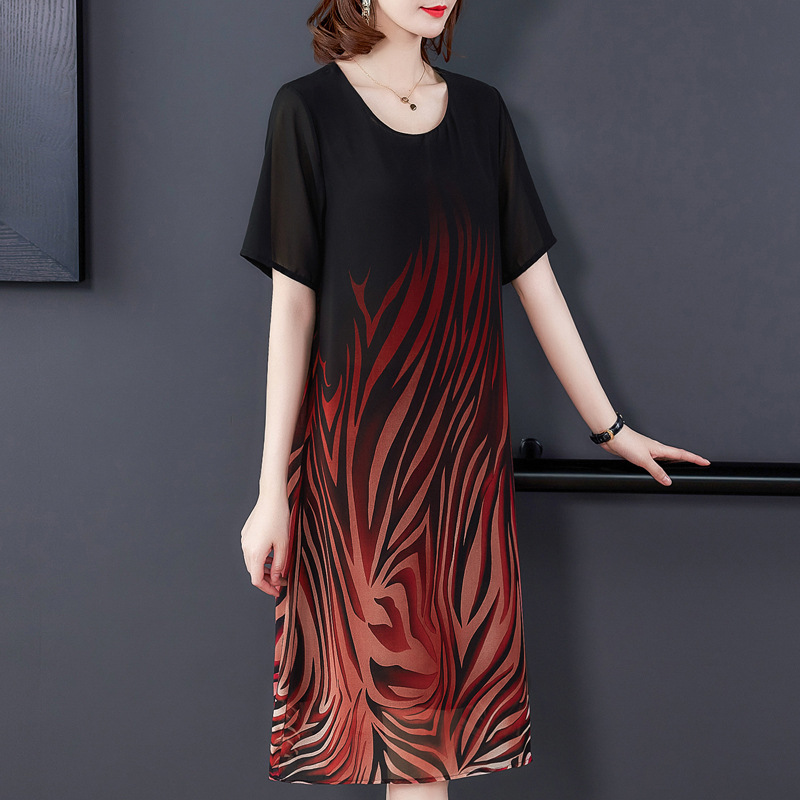 2021新品中老年妈妈夏装洋气香云纱连衣裙女贵夫人清爽冰丝裙子潮详情9