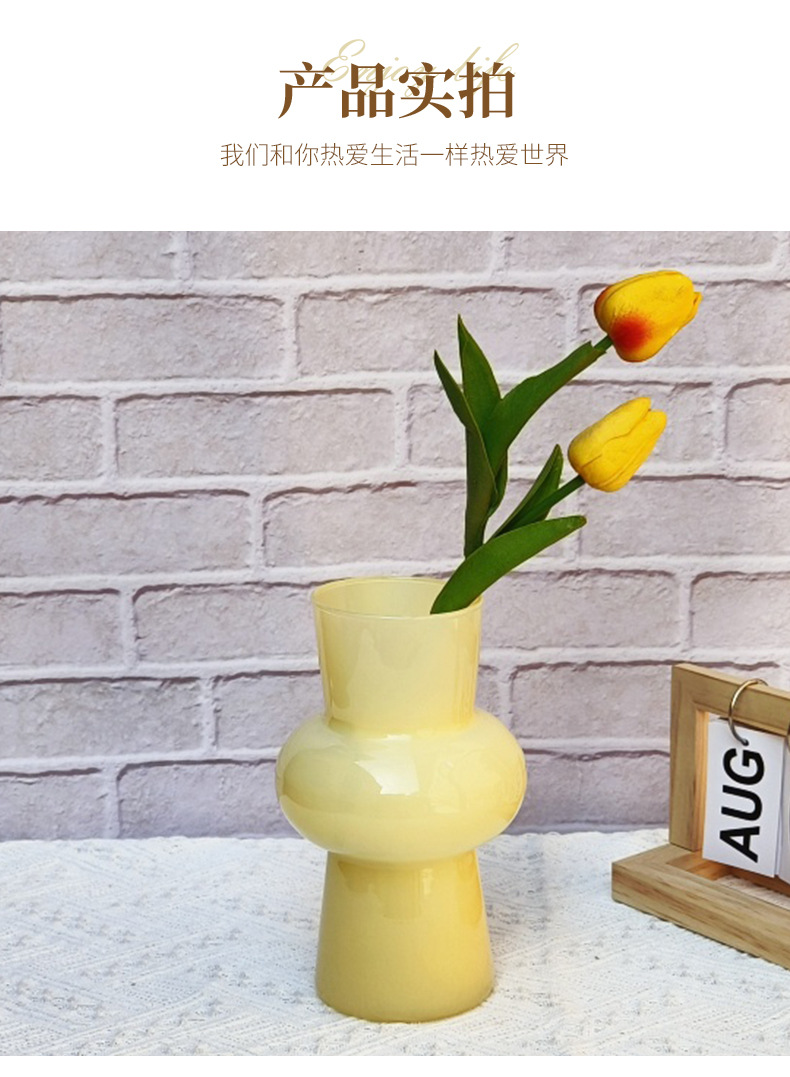 新款简约玻璃花瓶复古家具摆件水培鲜花插花器彩色灯笼花瓶详情7