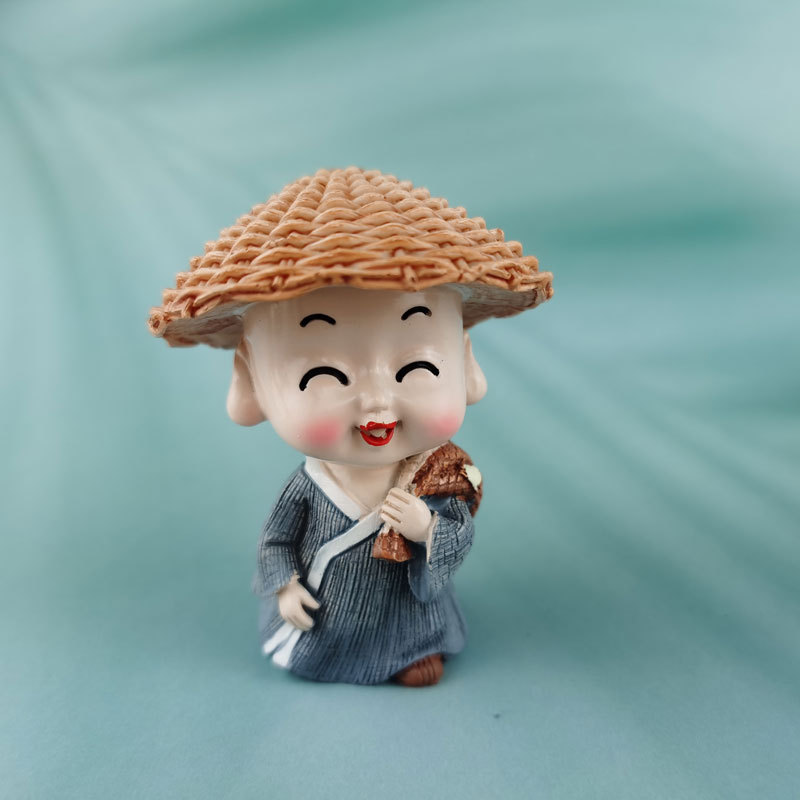 行走江湖小和尚汽车摆件园艺小摆件盆景装饰工艺品草帽和尚详情3