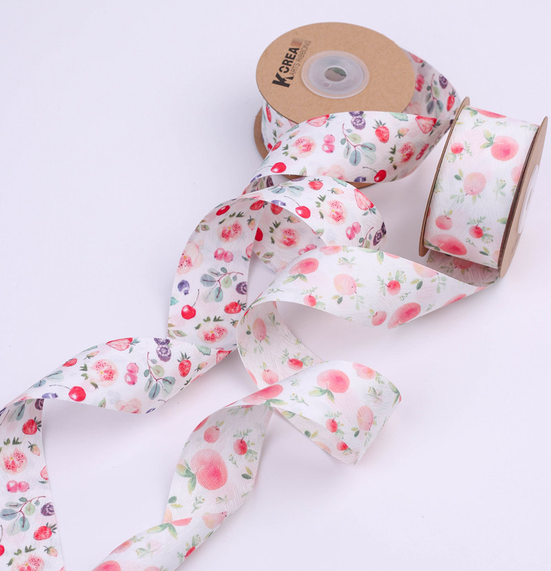 Glossy diagonal triangular pattern peach, strawberry and cherry printed ribbons DIY bow hair accessories Bow tie top hats fruit ribbons pic 6