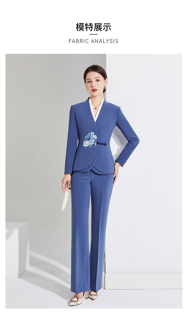 西装女2022秋新款复古国风刺绣花感职业正装两件套工作服详情12
