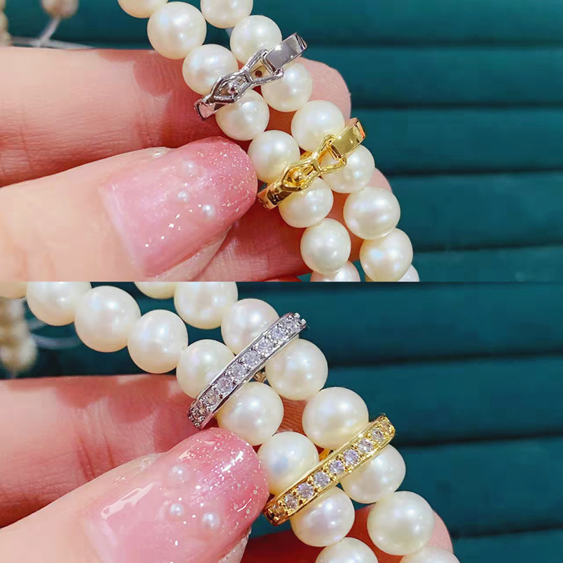 18k copper-plated real gold double-row connecting buckle, slightly inlaid zircon pearl chain buckle, bracelet, necklace, sweater chain diy accessories pic 5