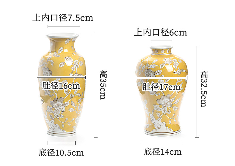 Yellow vintage vase, new Chinese-style hand-painted ceramic flower vase, American-style ceramic decoration, retro entrance hall porcelain, with a sense of luxury pic 6