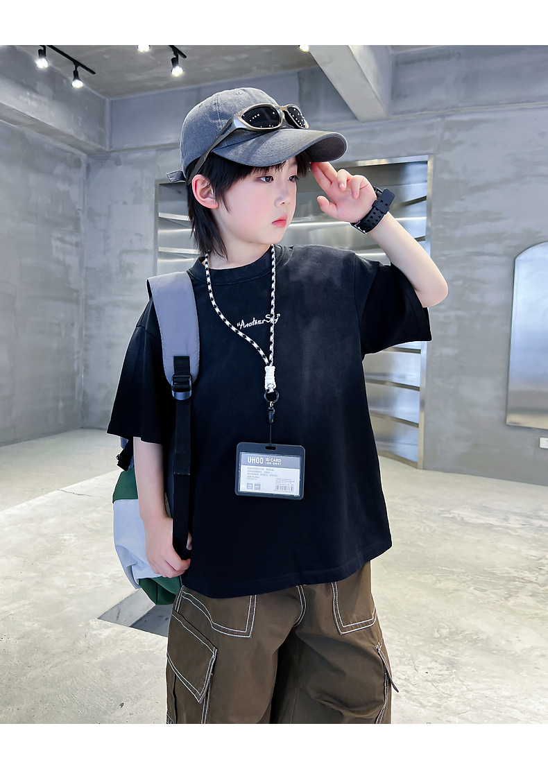 Summer dopamine-gradient short-sleeved T-shirt for boys 2025 New style summer half-sleeved ice-feel top for teenagers and children pic 15