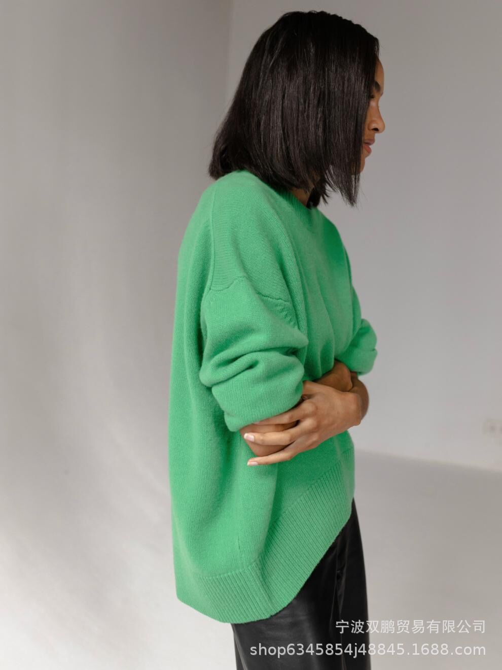秋冬跨境俄罗斯爆款女装针织衫圆领纯色宽松毛衣欧美详情33