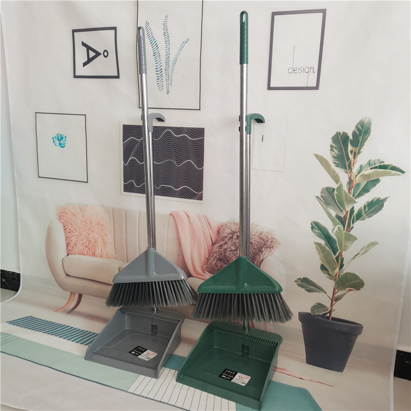 Daily necessities broom and dustpan set combination cleaning supplies, thickened stainless steel rod broom, office broom pic 1