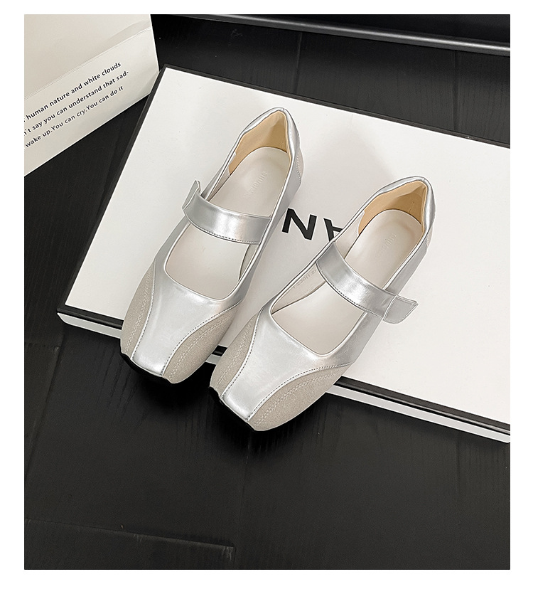 现货小银鞋浅口平跟芭蕾鞋中跟小方头单鞋慵懒风韩系复古德训鞋女详情28