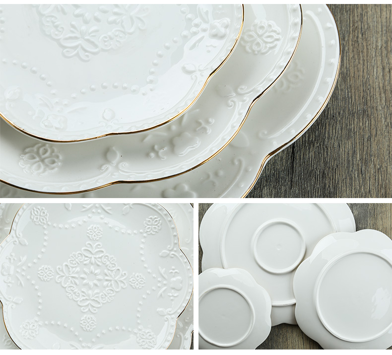 欧式浮雕蝴蝶宫廷手绘描金边陶瓷骨瓷圆盘子正方蛋糕碟西餐牛排盘详情17