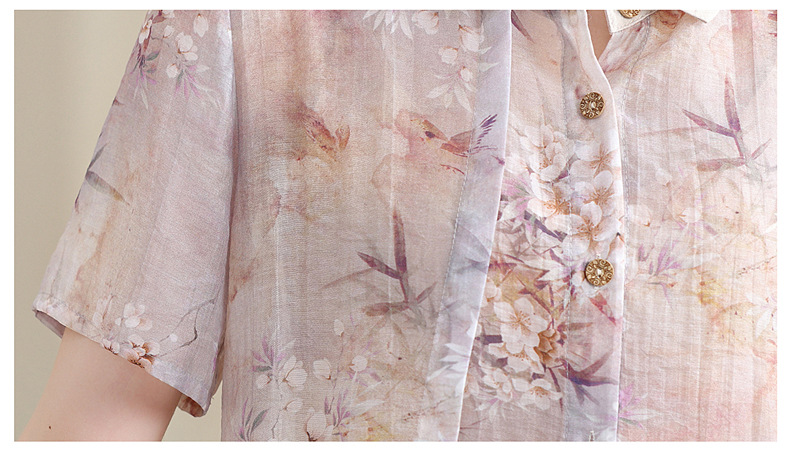 中年妈妈夏装棉麻套装洋气2024新款中老年女夏季短袖衬衫上衣薄款详情50