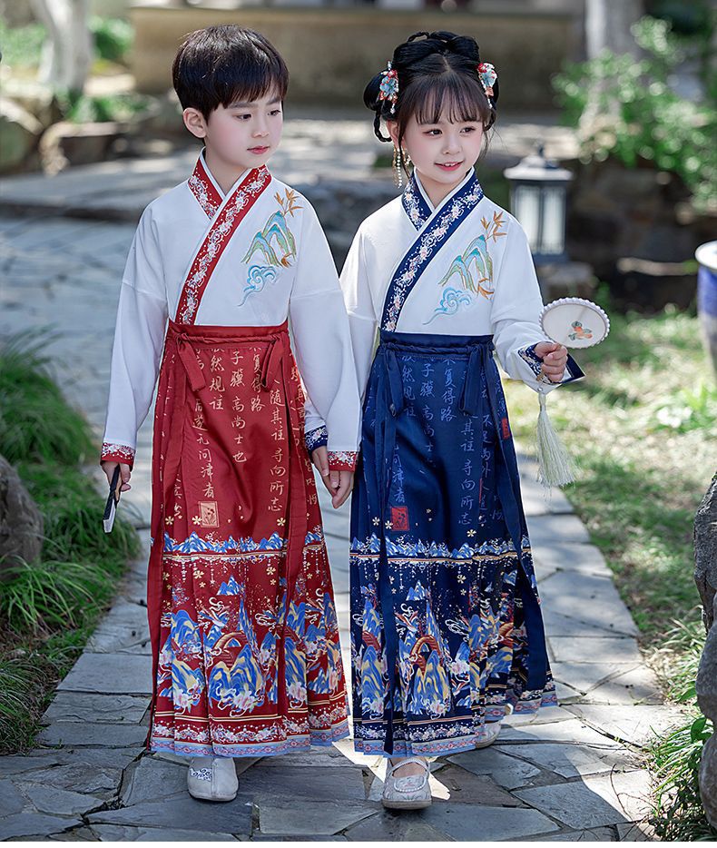 国潮儿童马面裙男女童国学汉服朗诵表演服中国风小女孩古装半身裙唐装详情28