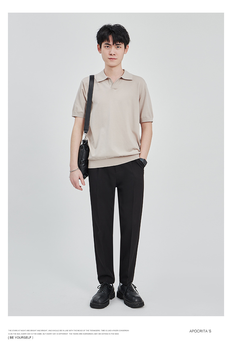 APO男装|简约针织短袖t恤男士2024夏季新款纯色设计垂感POLO衫男详情20