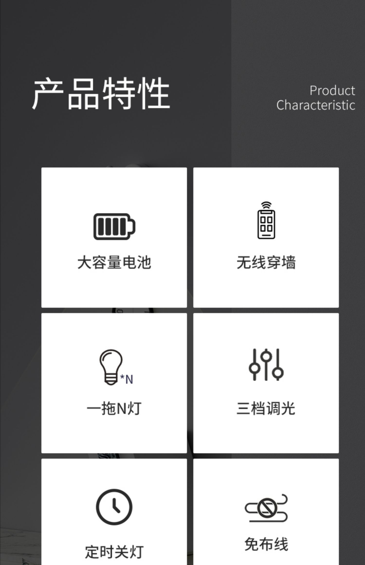 KE3C充电明装磁吸无线遥控墙壁感应小山丘led射灯免详情4