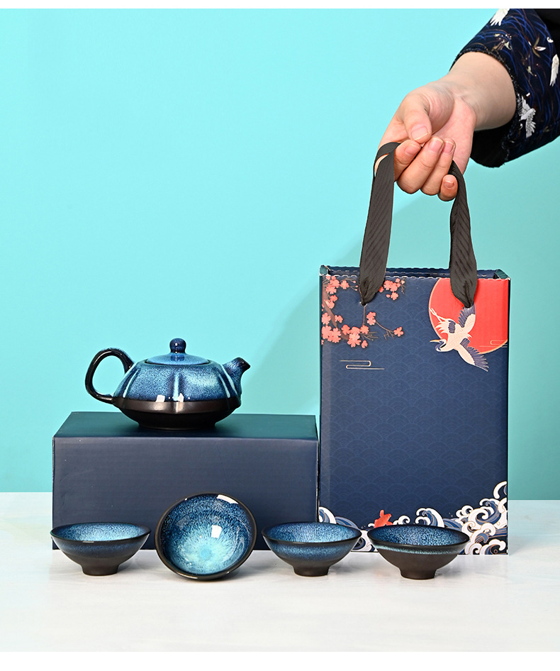 Creative national trend kiln-transformed starry sky tea set, portable travel gift box, business event souvenir, logo customization pic 43
