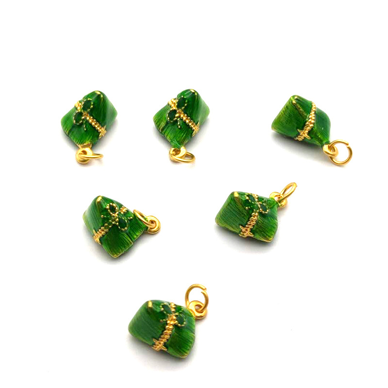 Retro ethnic style alloy oil-dripping small zongzi, Dragon Boat Festival colorful bracelet pendant, five-color string and rope accessory pic 3