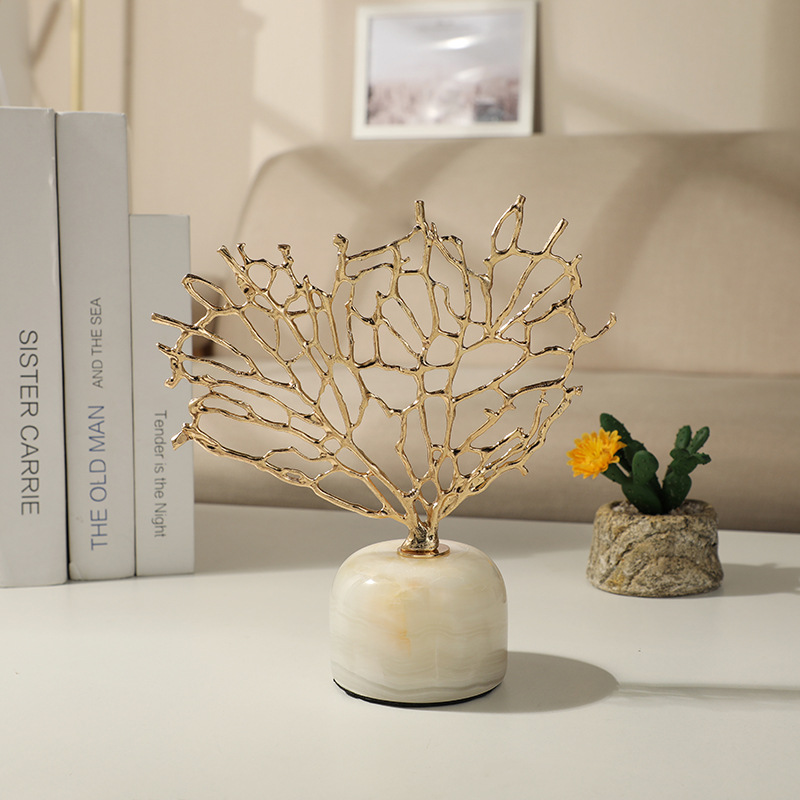 Wholesale of European-style creative metal decorative items, coral tree marble ornaments, home soft furnishings and light luxury decorative decorations pic 13