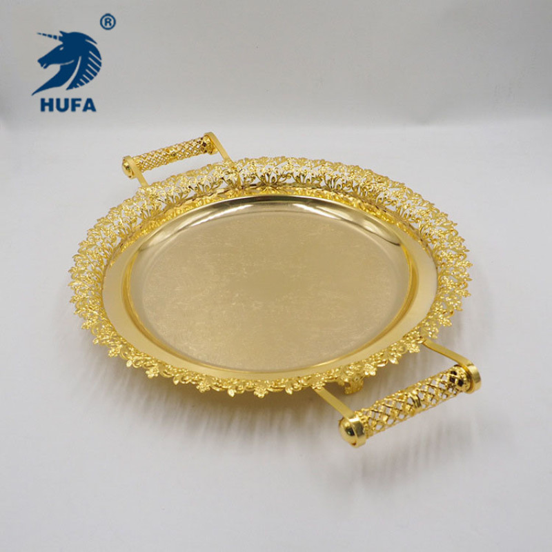 The new design features a circular golden metal tray for cups, teapots, storage trays, tableware and restaurant trays pic 2