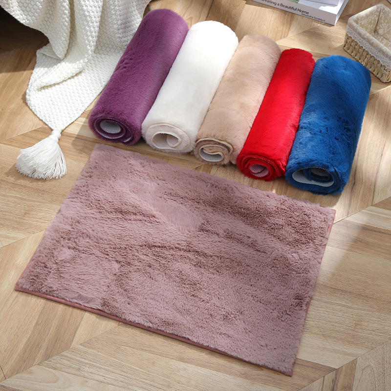 自主 品牌未提供 现代简约仿兔绒地毯地垫欧式素色方形吸水防滑欢迎光临家用地毯批发详情4