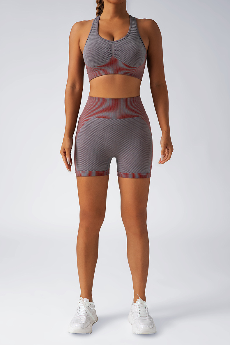 提臀三分瑜伽短裤背心套装高腰健身跑步紧身裤瑜伽服运动内衣女详情16