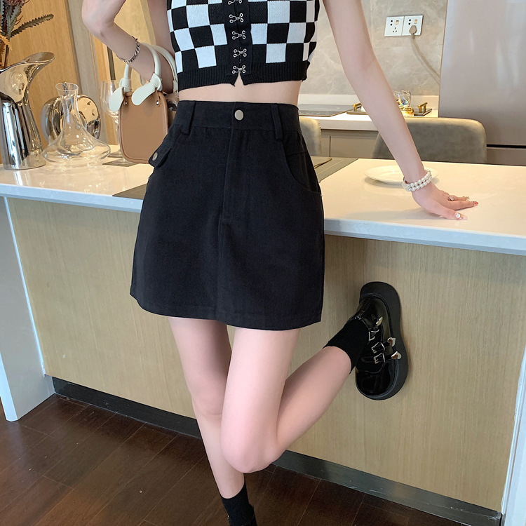 实拍视频小个子绿色半身裙女ins2023秋季新款高腰包臀a字裙短裙子详情17