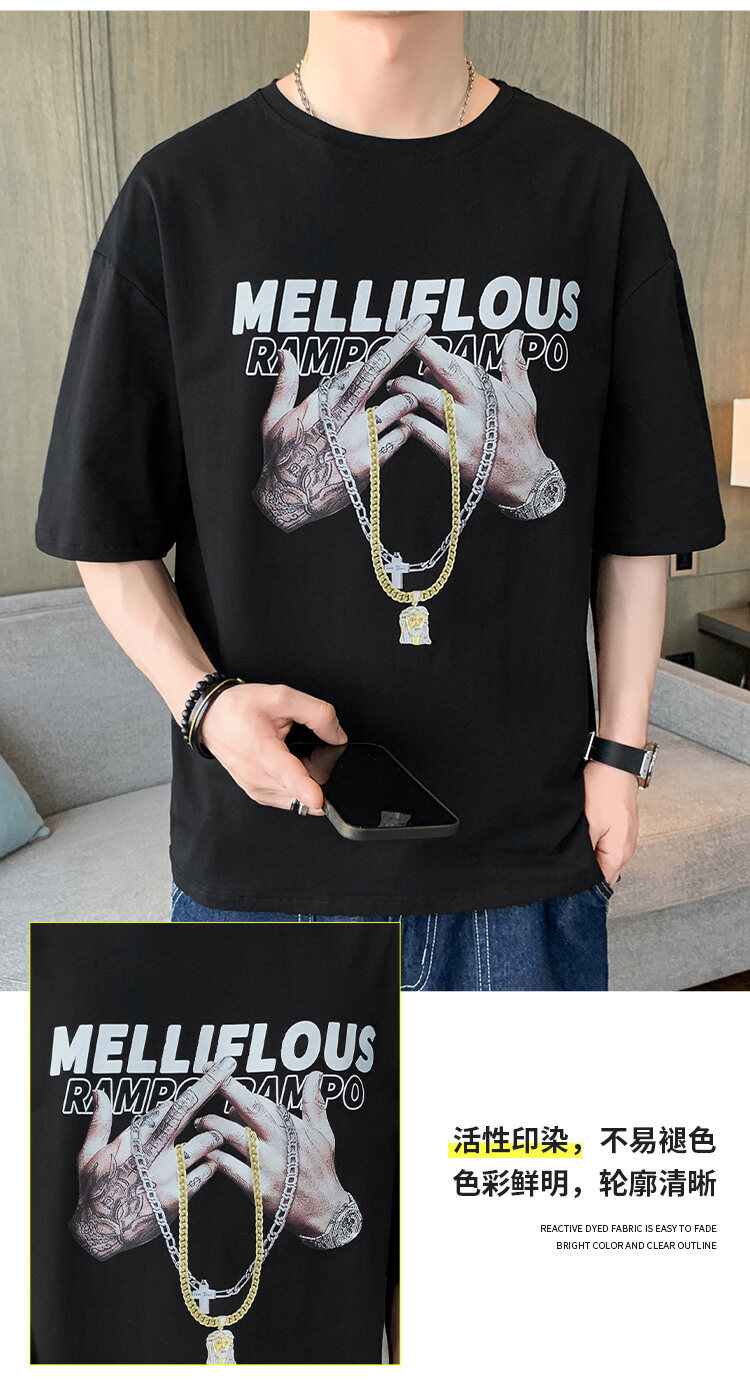 短袖t恤男士夏季潮流休闲半袖体恤宽松打底衫内搭印花潮牌男装详情3