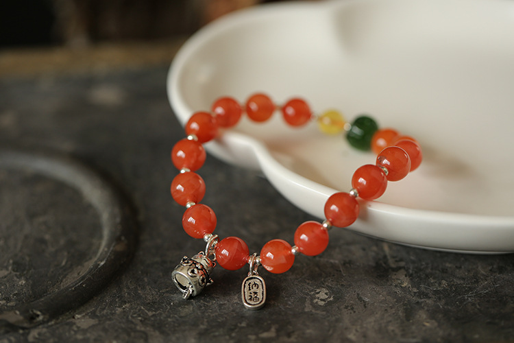 Natural Liangshan Nanhong agate bracelet 8.5mm original single-loop cherry red s925 silver Nafu Fortune Cat bracelet pic 7
