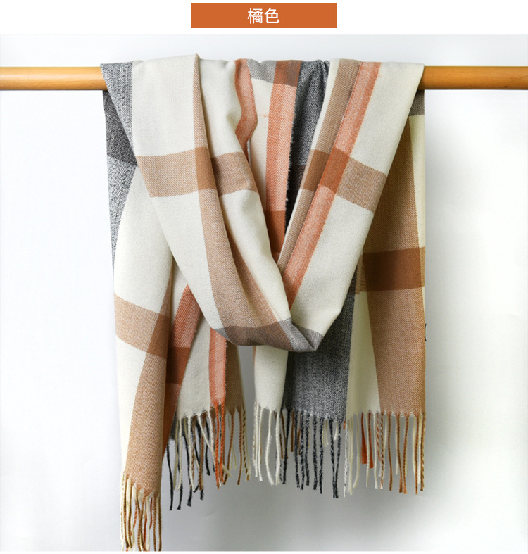 2022 New style of checkered scarf, Japanese and Korean fashion autumn and winter faux cashmere scarf for women, thick and warm scarf pic 15
