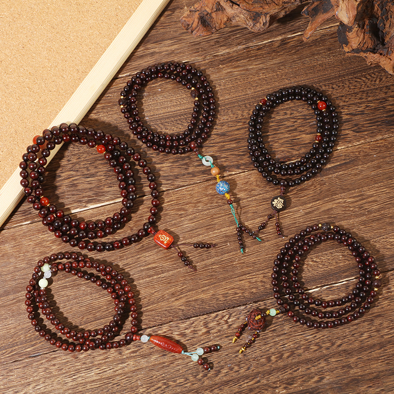 A creative DIY hand-held Buddhist prayer bead cultural and artistic bracelet for men and women, featuring 108 beads of Indian small-leaf rosewood and multiple loops pic 2