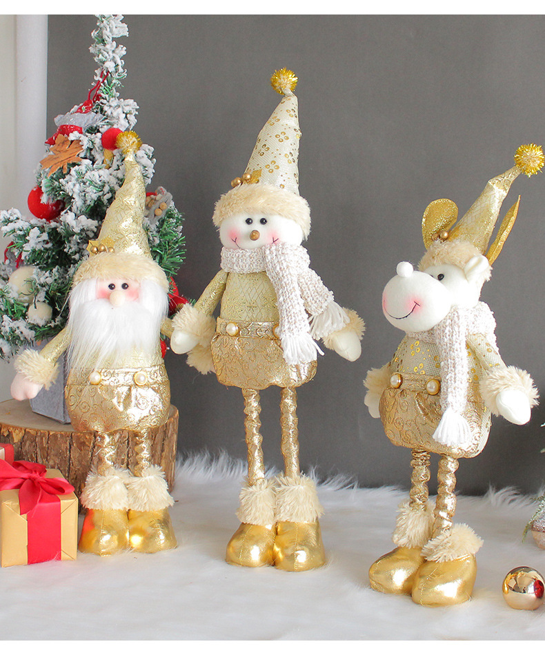 港之恋跨境圣诞老人雪人圣诞节伸缩公仔金色圣诞节站姿玩偶装饰品 1详情4