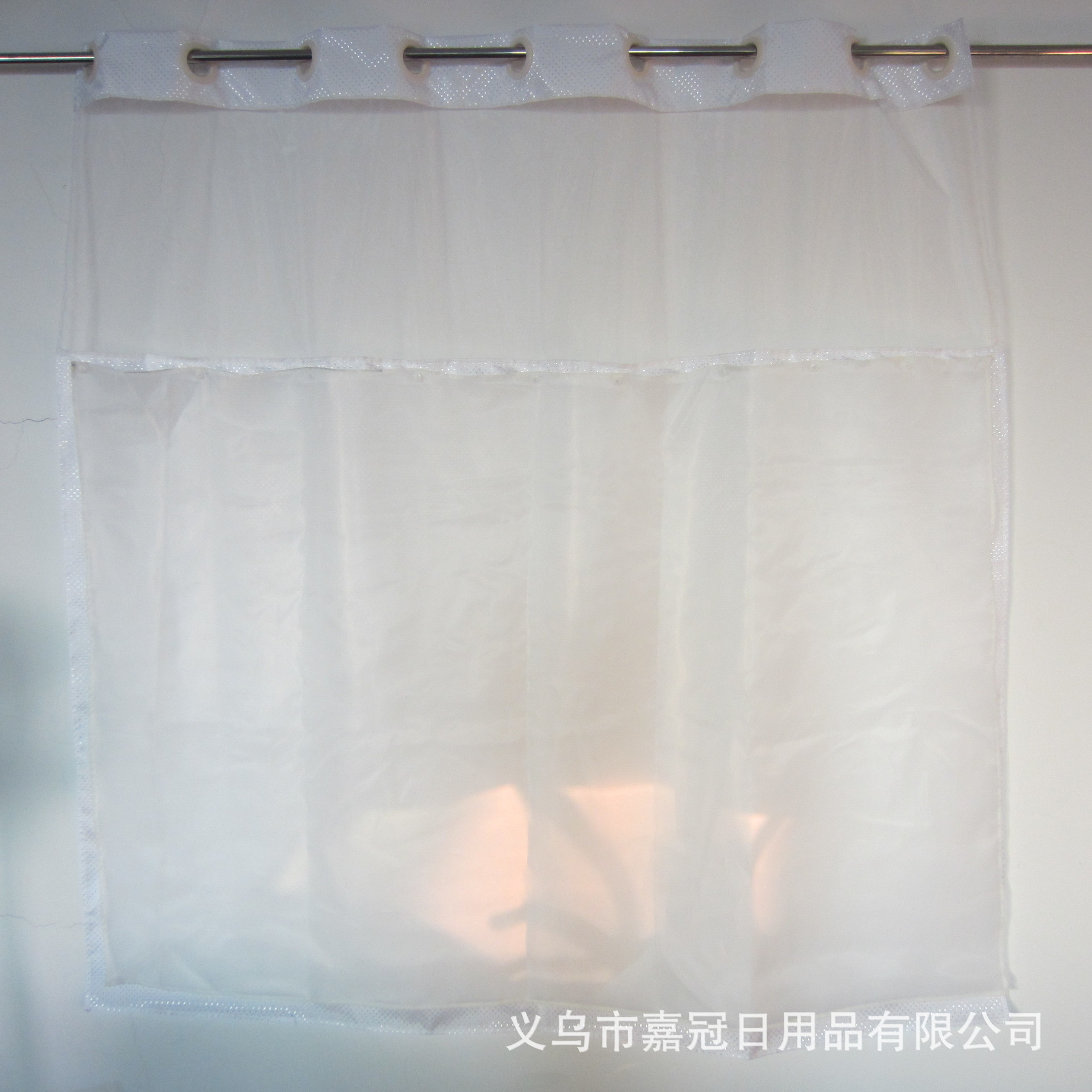 Custom-made polyester Waffle large ring solid color bath curtain with double-layer inner lining, detachable and washable pic 4