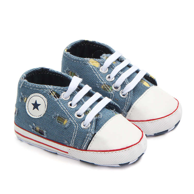 Wholesale of baby shoes for foreign trade, baby shoes, lace-up denim, perforated walking shoes 1247 pic 10