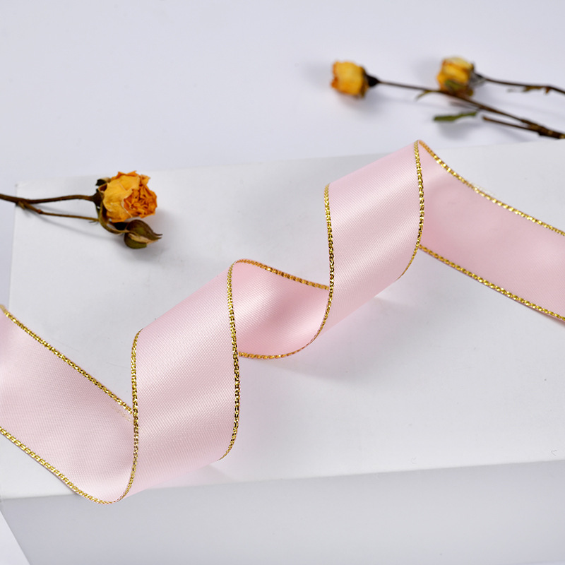 En stock doble lado de oro borde de plata cinta de poliéster cinta de festival caja de regalo de moda decoración de ropa cinta de embalaje de flores pic 22