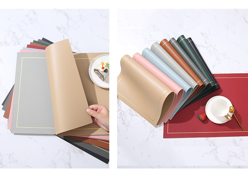 跨境北欧风方形纯色皮革西餐垫防水防油耐高温家用环保防滑餐桌垫详情6