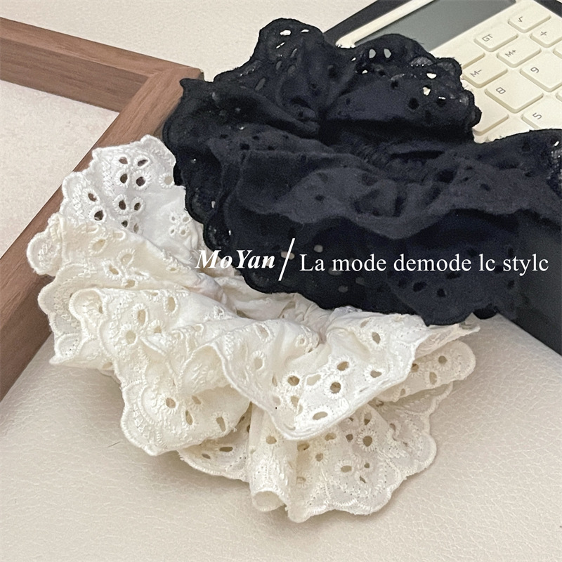 French retro atmosphere lace large intestine hair tie, popular embroidery with hollowed-out patterns and ruffled edges, hair accessory and hair band pic 16