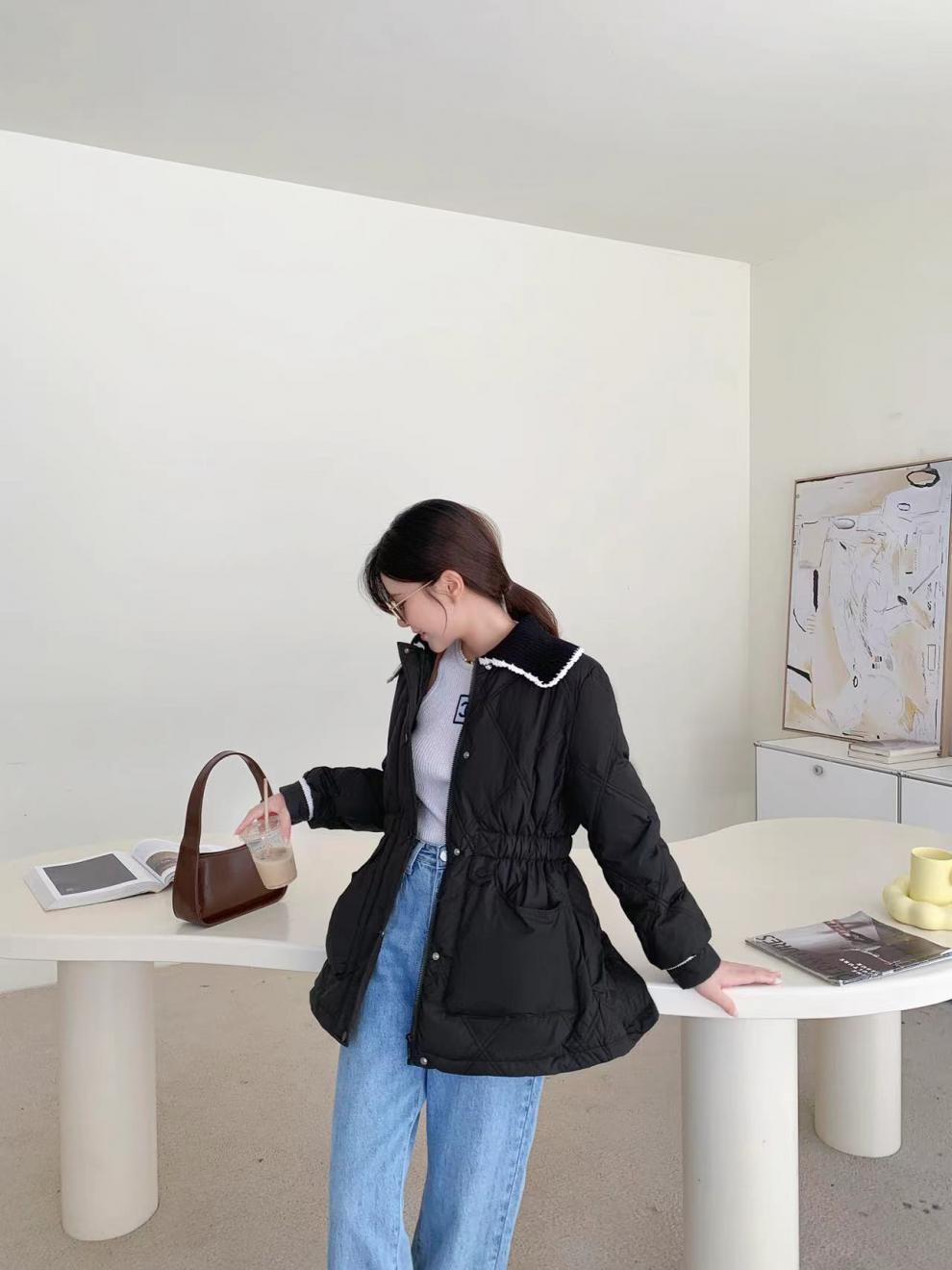 2022新款羽绒服女小香风短款韩版针织娃娃领时尚小个子冬外套潮详情18