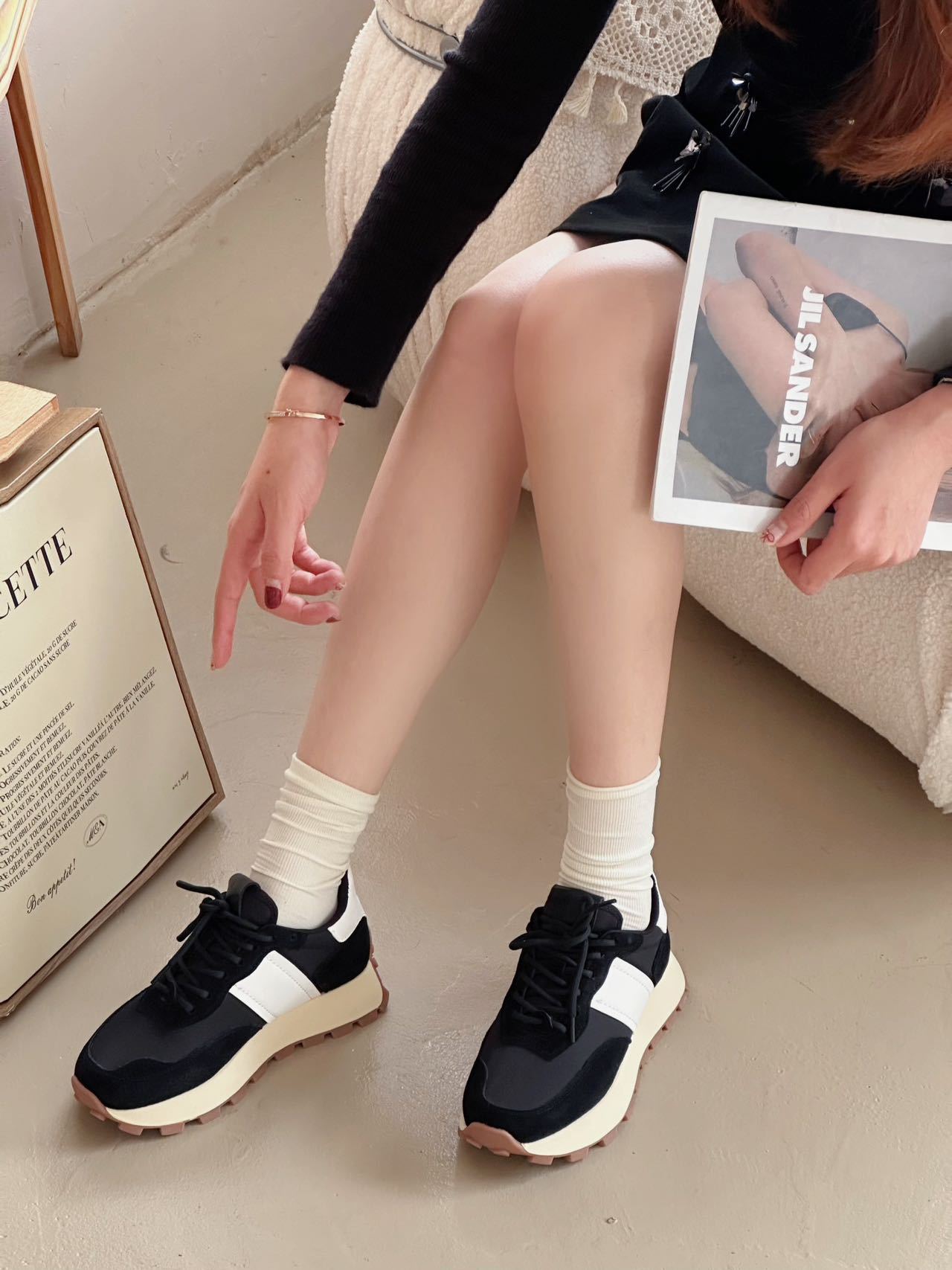 欧洲站2024春季新款时尚休闲百搭真皮复古厚底拼色系带运动鞋详情19