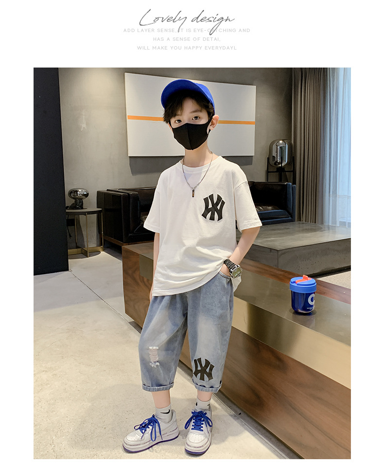 童装2023新款男童夏季套装中大童男孩夏装儿童短袖字母印花两件套详情10
