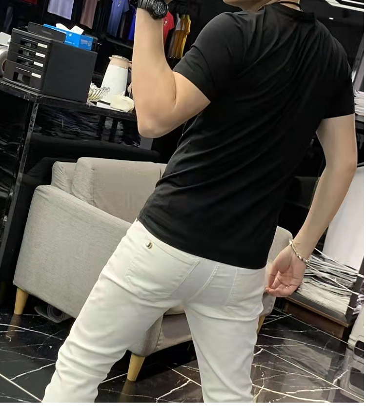 潮牌时尚男士短袖T恤冰丝棉圆领衫烫钻字母舒适透气百搭男装夏季详情12