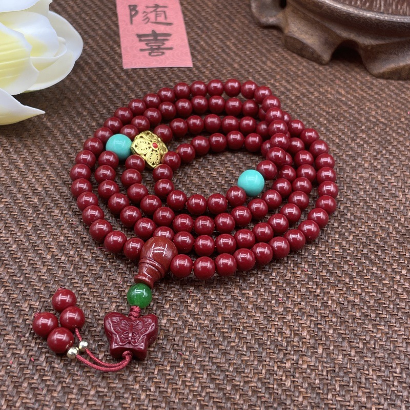 新款108颗紫金朱砂男女手串朱砂貔貅平安扣葫芦配饰文玩手链批发详情17