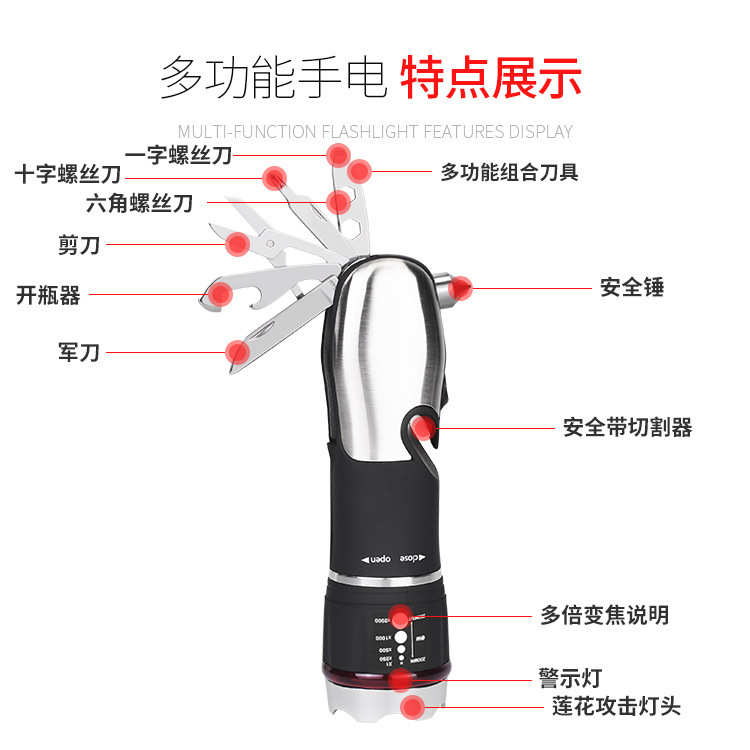 ED High-brightness, high-power telescopic focusing flashlight multi-purpose aluminum head tool pic 3