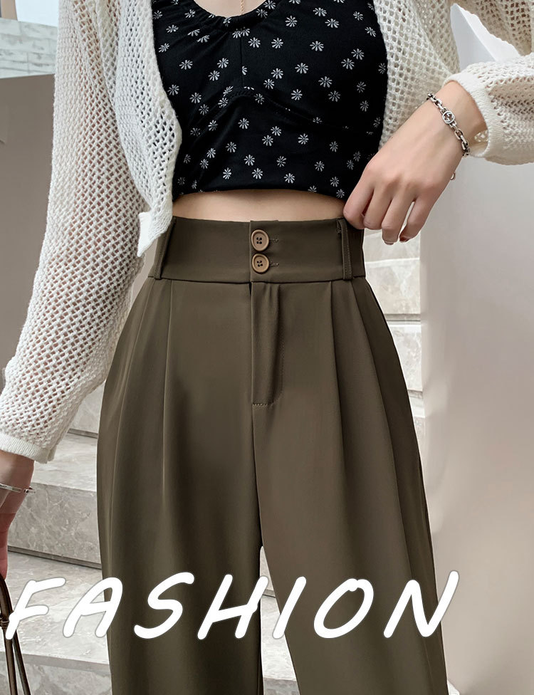 阔腿裤女春秋高腰显瘦垂感梨形身材裤子直筒拖地裤双扣休闲西装裤详情1