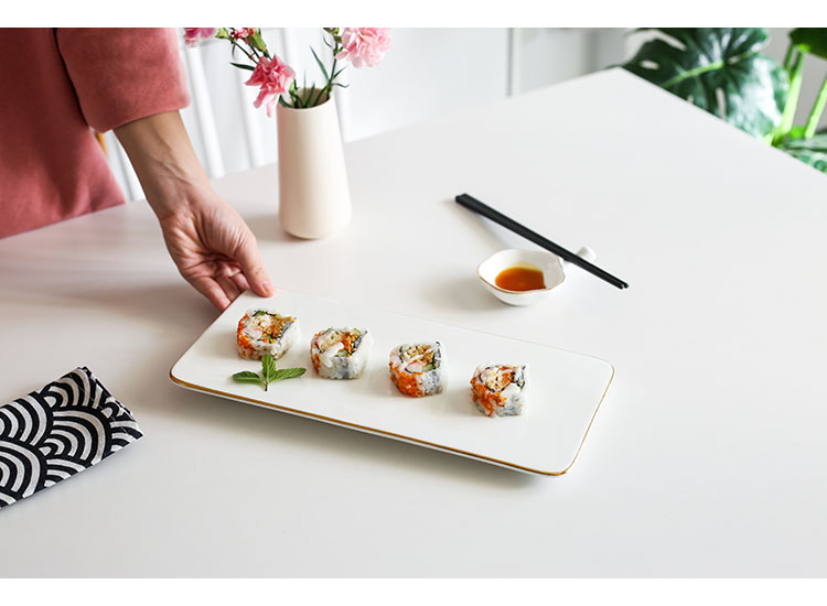 Gold-plated edge plates, ceramic Western plates, steak plates, creative Japanese sushi plates, sashimi square plates, cake flat plates, Internet celebrities pic 17