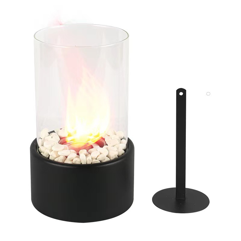 Glass-decorated alcohol fireplace table lamp, indoor and outdoor real fire creative round bar atmosphere light, portable lamp pic 7