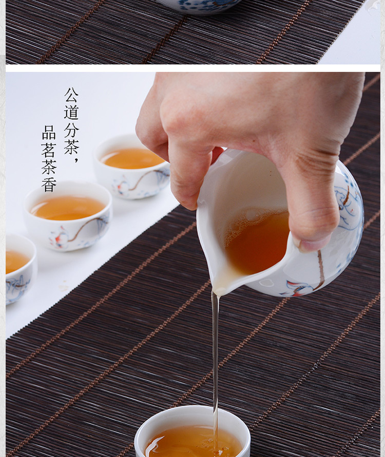 Blue and white ceramic Gongfu tea set gift manufacturer, complete set wholesale of white porcelain tea sets, LOGO customization, gift box packaging available pic 15