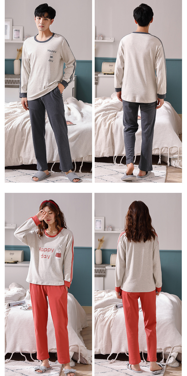 品牌情侣睡衣女长袖纯棉冬季新款韩版男士大码秋冬全棉家居服套装详情60